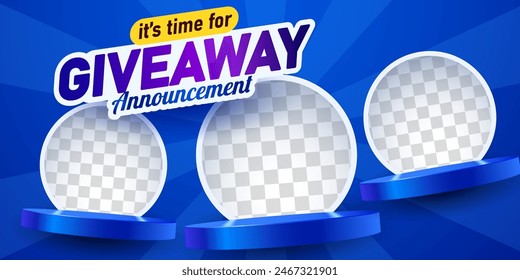 Giveaway winner announcement social media post template. Giveaway winner announcement with three winners. Vector illustration