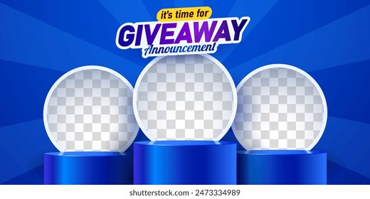 Giveaway winner announcement social media post template. Giveaway winner announcement with three winners. Vector illustration