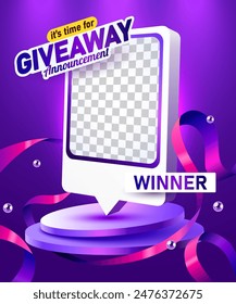 Giveaway winner announcement social media post template. Giveaway winner announcement. Vector illustration