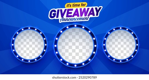 Giveaway winner announcement social media post template. Giveaway winner announcement with three winners. Vector illustration