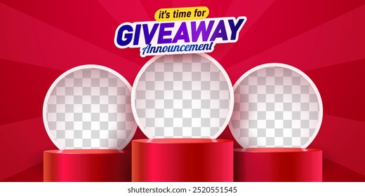 Giveaway winner announcement social media post template. Giveaway winner announcement with three winners. Vector illustration