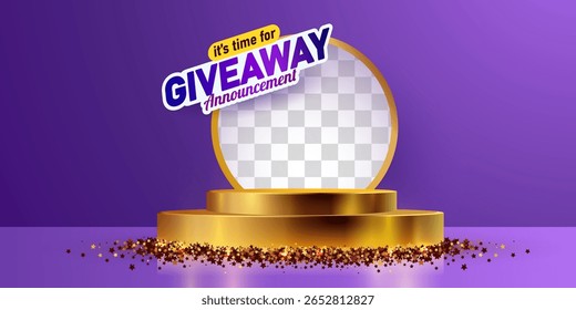 Giveaway winner announcement social media post template with golden podium. Giveaway winner announcement. Vector illustration