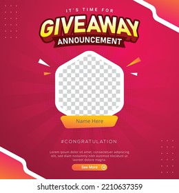 Giveaway winner banner congratulation greeting for social media post template