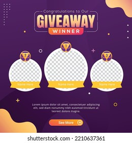 Giveaway winner banner congratulation greeting for social media post template