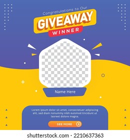 Giveaway winner banner congratulation greeting for social media post template