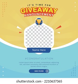 Giveaway winner banner congratulation greeting for social media post template