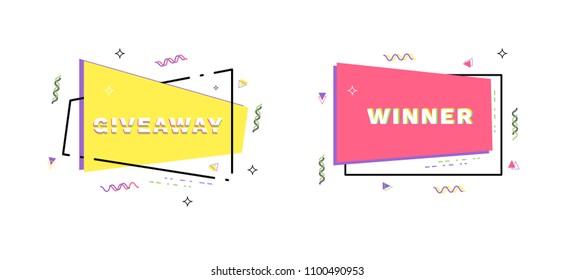 Giveaway and Winner geometric banners set isolated on white background. Template for social media. Vector illustration.