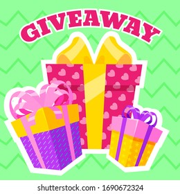 Giveaway winner gift. Pursuit of profitable purchase. Giveaways post gift, winner reward banner, quiz posters, way of promotion, advertising to attract customers in social media posts, bloggers vector