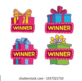 Giveaway winner poster. Gift offer banner vector