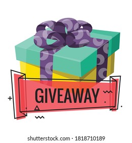 Giveaway winner present. Gift poster for social media post. Holidays and shopping giveaway gifts promo for wedding. Special prize congratulation concept