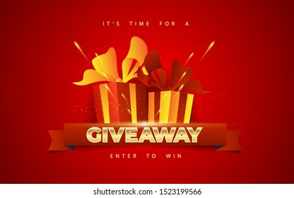 Giveaway winners poster template design. Gift box vector illustration with modern typography text style. can use for, landing page, template, ui, web, mobile app, poster, banner,