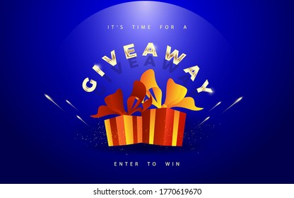 Giveaway winners poster template design. Gift box vector illustration with modern typography text style. can use for, landing page, template, ui, web, mobile app, poster, banner,