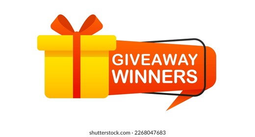 Giveaway winners poster template for social media posting. Explosive festive popper with Giveaway lettering. Party Popper with confetti. Social media post template. Vector illustration