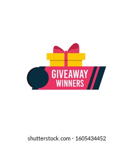 Giveaway winners template design for social media post, surprise package, subscribers reward. Gift box vector for advertising of giving present, like or repost isolated icon with modern flat style.