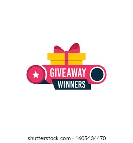 Giveaway winners template design for social media post, surprise package, subscribers reward. Gift box vector for advertising of giving present, like or repost isolated icon with modern flat style.
