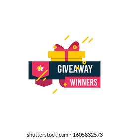 Giveaway winners template design for social media post, surprise package, subscribers reward. Gift box vector for advertising of giving present, like or repost isolated icon with modern flat style.