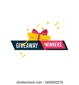 Giveaway winners template design for social media post, surprise package, subscribers reward. Gift box vector for advertising of giving present, like or repost isolated icon with modern flat style.