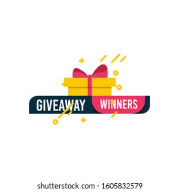 Giveaway winners template design for social media post, surprise package, subscribers reward. Gift box vector for advertising of giving present, like or repost isolated icon with modern flat style.