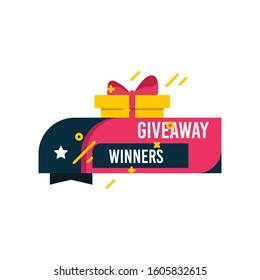 Giveaway winners template design for social media post, surprise package, subscribers reward. Gift box vector for advertising of giving present, like or repost isolated icon with modern flat style.