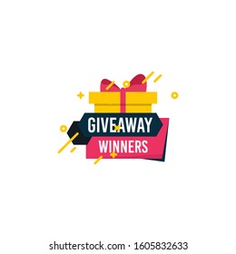 Giveaway winners template design for social media post, surprise package, subscribers reward. Gift box vector for advertising of giving present, like or repost isolated icon with modern flat style.