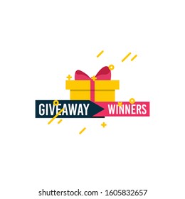 Giveaway winners template design for social media post, surprise package, subscribers reward. Gift box vector for advertising of giving present, like or repost isolated icon with modern flat style.