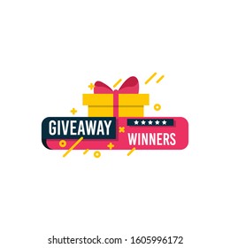 Giveaway winners template design for social media post, surprise package, subscribers reward. Gift box vector for advertising of giving present, like or repost isolated icon with modern flat style.