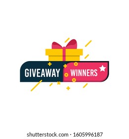 Giveaway winners template design for social media post, surprise package, subscribers reward. Gift box vector for advertising of giving present, like or repost isolated icon with modern flat style.