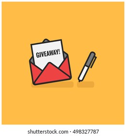 'Giveaway' Written Inside An Envelope Letter With Pen On Side (Line Icon in Flat Style Vector Illustration Design)