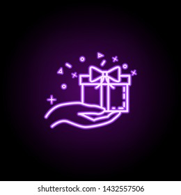 Givegift dusk style neon icon. Elements of birthday set. Simple icon for websites, web design, mobile app, info graphics
