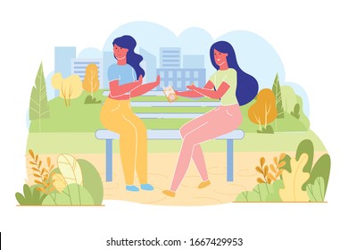 Giving up Bad Habits at Young Age, Flat Banner. Friends Walk in Park and Sat on Bench. One Offer other Cigarette to Smoke. Girl Refuse and Gestures, Stretching out her Palm Forward.