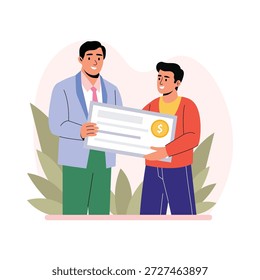 Giving Cheque vector illustration. EPS File 