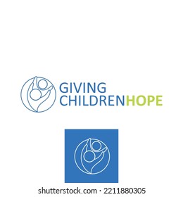 giving children hope. logo concept with adult and child symbols. Can be used for social logos, caring for children, social community logos with a focus on children