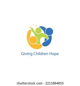 giving children hope. logo concept with adult and child symbols. Can be used for social logos, caring for children, social community logos with a focus on children