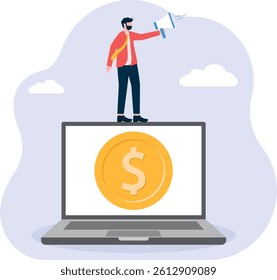 Giving a dollar sign coin to a laptop

