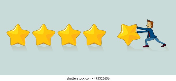 Giving five star rating. Feedback concept