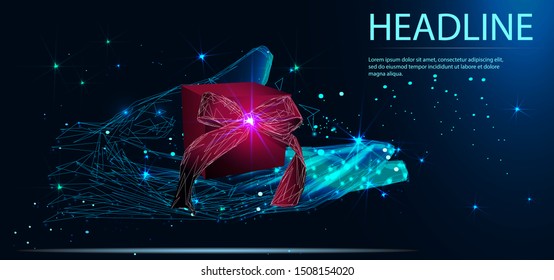 Giving a gift, handmade present wrapped in paper. Vector illustration. Headline