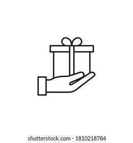 Giving a gift line icon isolated on white background. Vector illustration