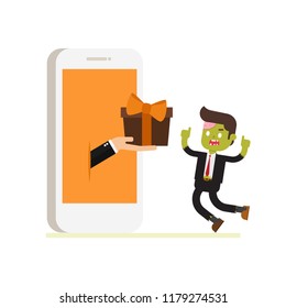 Giving gift for zombie businessman