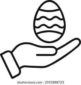 Giving hand, Easter egg thin line icon easter day. vector illustration on white background.