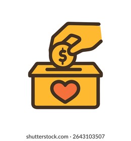 Giving Heart Donation into charity box. Icon symbol illustration