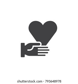 Giving heart hand icon vector, filled flat sign, solid pictogram isolated on white.  Love valentines day symbol, logo illustration.
