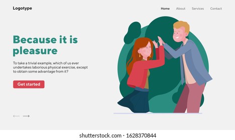 Giving high five. Couple clapping hands, celebrating flat vector illustration. Gesture, communication, team success concept for banner, website design or landing web page