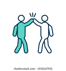 Giving high five RGB color icon. Slap hands. Friendly hand gesture. Friendship. Greeting close friends. Achievements and victory celebration. Congratulation gesture. Isolated vector illustration