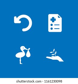 giving icon. 4 giving set with return, hand, prescription and birth vector icons for web and mobile app