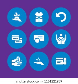 giving icon. 9 giving set with gift, pay, ticket and humanitarian vector icons for web and mobile app