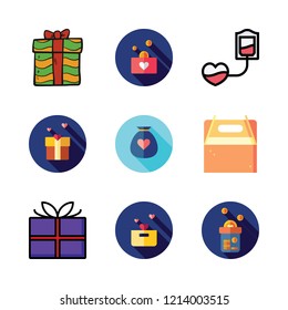 giving icon set. vector set about takeaway, gift, blood transfusion and donation icons set.