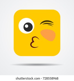 Giving a kiss square emoticon in a flat design