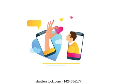 Giving likes. Like us concept for social media, blog, vlog, web, banner, print, card. Hand holding a heart Vector illustration. 