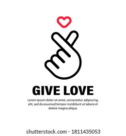 Giving love icon. Hand holding heart. Korean Finger. Hangul. Vector on isolated white background. EPS 10