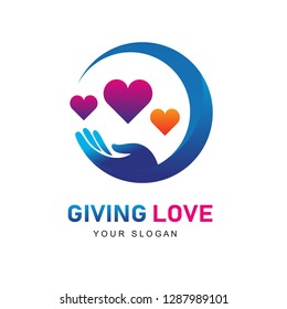 Giving Loves Logo, Giving Heart, Heart And Hand Logo, Health Care Logo
